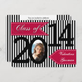 Black White Red Striped Photo Afstuderen Invite Kaart (Voorkant / Achterkant)