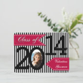 Black White Red Striped Photo Afstuderen Invite Kaart (Staand voorkant)