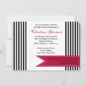 Black White Red Striped Photo Afstuderen Invite Kaart (Achterkant)