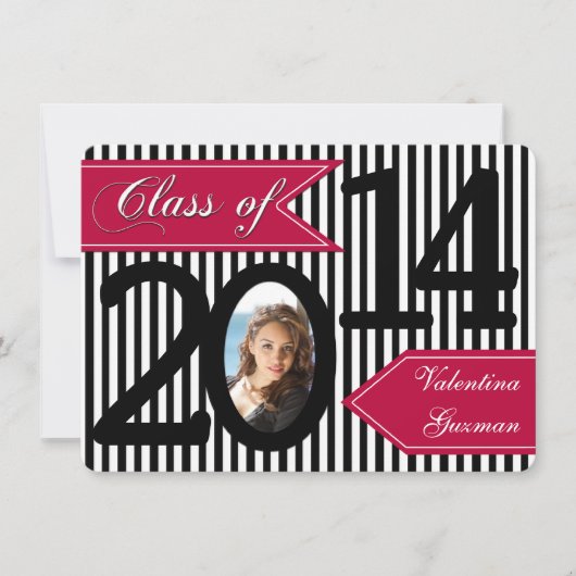 Black White Red Striped Photo Afstuderen Invite Kaart (Voorkant)