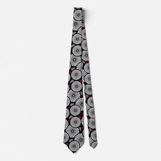 Black White Red Sunburst Retro Floral Geometric Stropdas (Voorkant)
