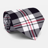 Black White Red Tartan Patroon Stropdas (Opgerold)