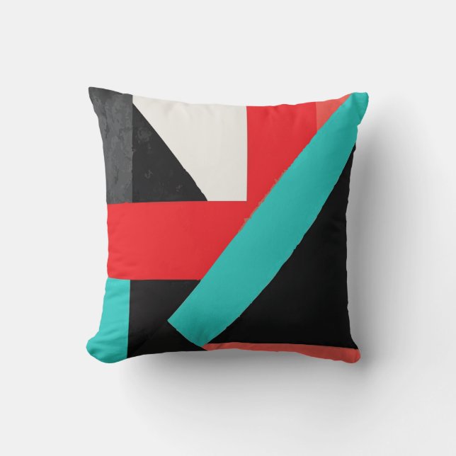 Black, White, Red & Teal Abstract Shapes Kussen (Voorkant)