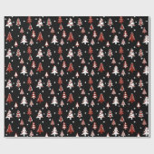 Black White Red Winter Pine Trees Snow Cadeaupapier (Vlak)