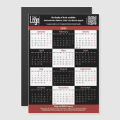 Black, White, Red Your Logo 2026 Calendar Magnet (Voorkant / Achterkant)