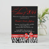 Black White Red Zebra 2014 Afstuderen Uitnodiging (Staand voorkant)