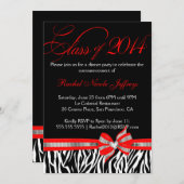 Black White Red Zebra 2014 Afstuderen Uitnodiging (Voorkant / Achterkant)