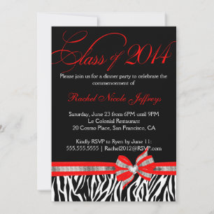 Black White Red Zebra 2014 Afstuderen Uitnodiging