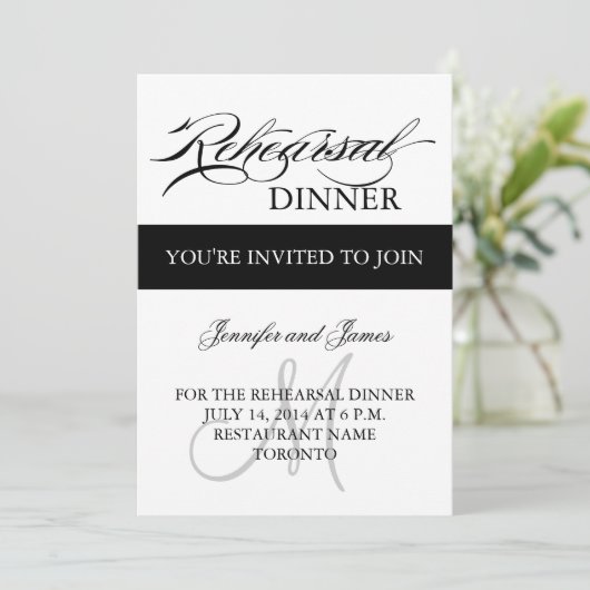 Black White Rehearings Dinner Invitation Kaart (Staand voorkant)