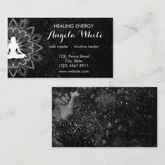 Black White Reiki Master Healer Yoga Instructor Visitekaartje (Voorkant / Achterkant)