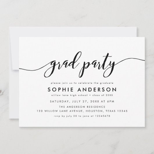 Black White Relax Script Afstudeerder Party Kaart (Voorkant)