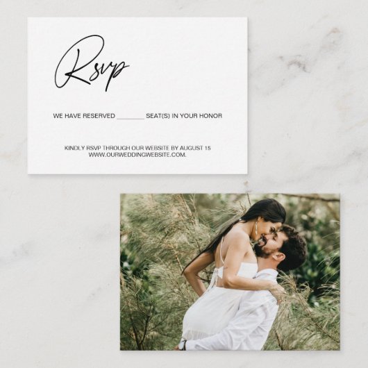 Black white reserved seat Photo wedding website Informatiekaartje (Voorkant / Achterkant)