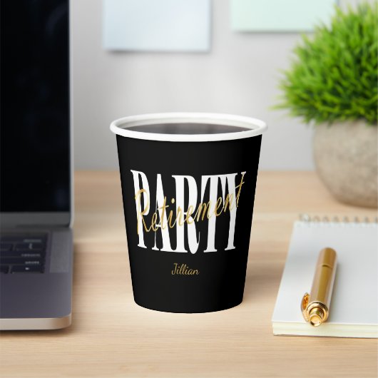 Black, White Retirement Party, Custom Paper Cup Papieren Bekers (Insitu)
