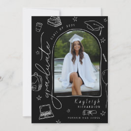 Black White Retro Foto Afstuderen Aankondiging