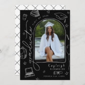 Black White Retro Foto Afstuderen Aankondiging (Voorkant / Achterkant)
