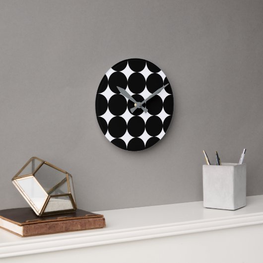 Black White Retro Geometric Cirtern Pattern Ronde Klok (Kantoor)