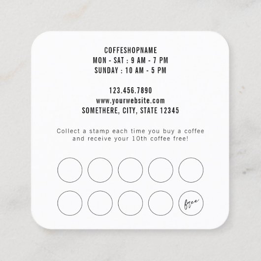Black White Retro Photo Coffee Shop Loyalty Kaart (Achterkant)