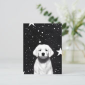 Black & White Retro Puppy & Big Stars Briefkaart (Staand voorkant)