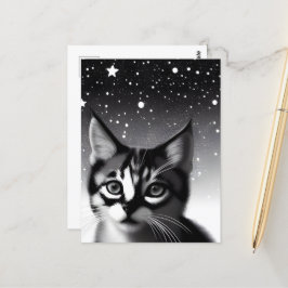 Black & White Retro Stars Kitten Briefkaart