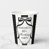 Black white retro stripes bow birthday monogrammed papieren bekers (Achterkant)