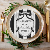 Black white retro stripes bow birthday monogrammed papieren bordje