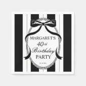 Black white retro stripes bow birthday monogrammed servet (Voorkant)