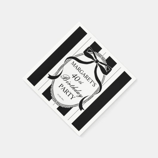 Black white retro stripes bow birthday monogrammed servet (Hoek)