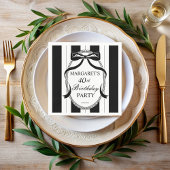 Black white retro stripes bow birthday monogrammed servet
