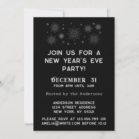 Black White Retro Typography New Year's Eve Party Kaart (Achterkant)