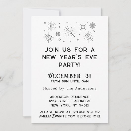Black White Retro Typography New Year's Eve Party Kaart (Achterkant)