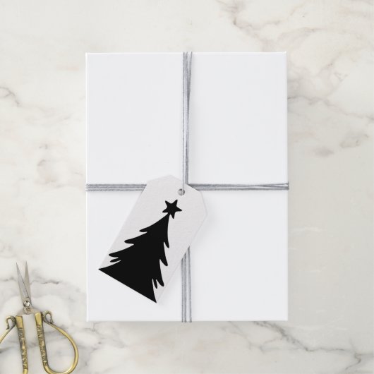 Black & White Reversable Doodle Christmas Tree Cadeaulabel (Met Touw)