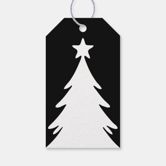Black & White Reversable Doodle Christmas Tree Cadeaulabel (Achterkant)