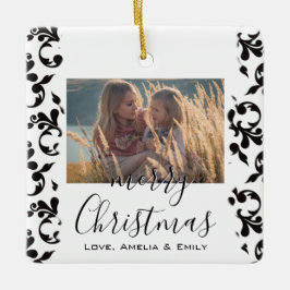 Black White Rococo Merry-kerstscript Foto Keramisch Ornament