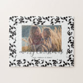 Black White Rococo Merry-kerstscript Foto Legpuzzel (Horizontaal)