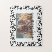Black White Rococo Merry-kerstscript Foto Legpuzzel (Verticaal)