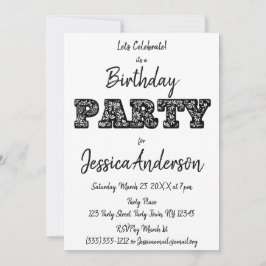 Black White Roos Floral Birthday Kaart
