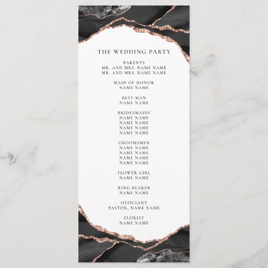 Black White Roos Gold Foil Agate Wedding Programmakaart (Achterkant)