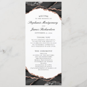 Black White Roos Gold Foil Agate Wedding Programmakaart