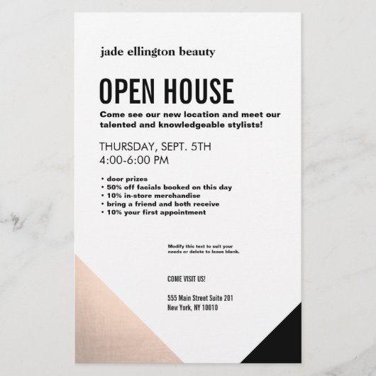 Black White, Roos Gold Hair Salon Open House Flyer (Voorkant)