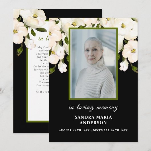 Black White Roos Photo Funeral Memory Prayer Card Bedankkaart (Voorkant / Achterkant)