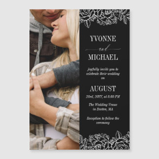 Black White Roos schetst foto bruiloft Magnetische Uitnodiging