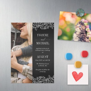 Black White Roos schetst foto bruiloft Magnetische Uitnodiging