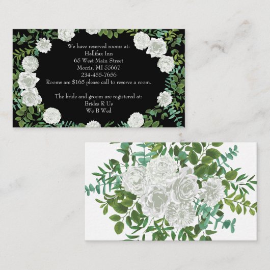 Black White Roos Wedding Elegant Modern Informatiekaartje (Voorkant / Achterkant)