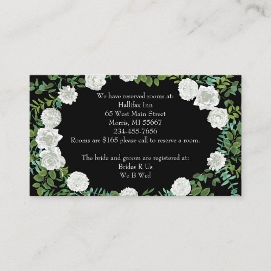 Black White Roos Wedding Elegant Modern Informatiekaartje (Voorkant)