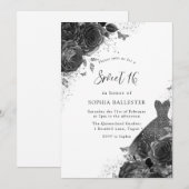 Black & White Rose & Dress  Sweet 16 Kaart (Voorkant / Achterkant)