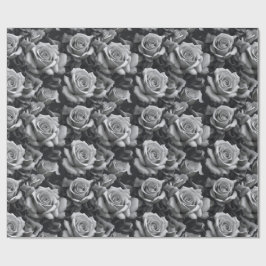 Black & White Rose Floral Pattern Wrapping Paper Cadeaupapier