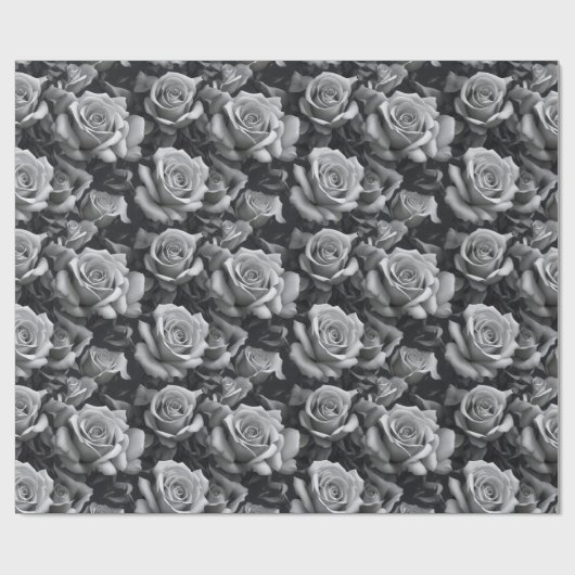 Black & White Rose Floral Pattern Wrapping Paper Cadeaupapier (Vlak)