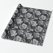 Black & White Rose Floral Pattern Wrapping Paper