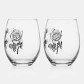 Black & white rose wijnglas zonder voet (Links)