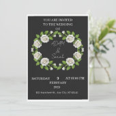 Black & White Rose Wreath Wedding Invitation (Staand voorkant)